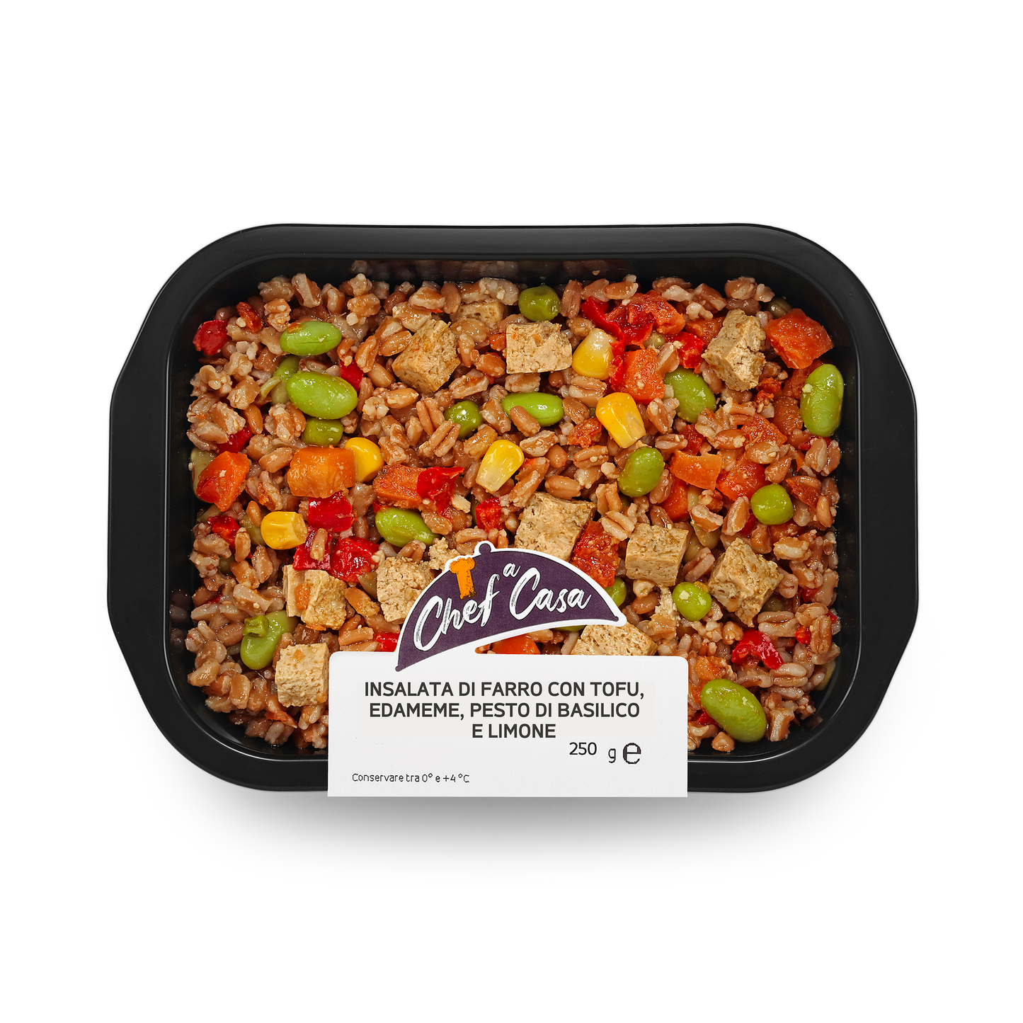 Insalata di Farro con Tofu, Edamame, Pesto di basilico e Limone monoporzione Chef a Casa
