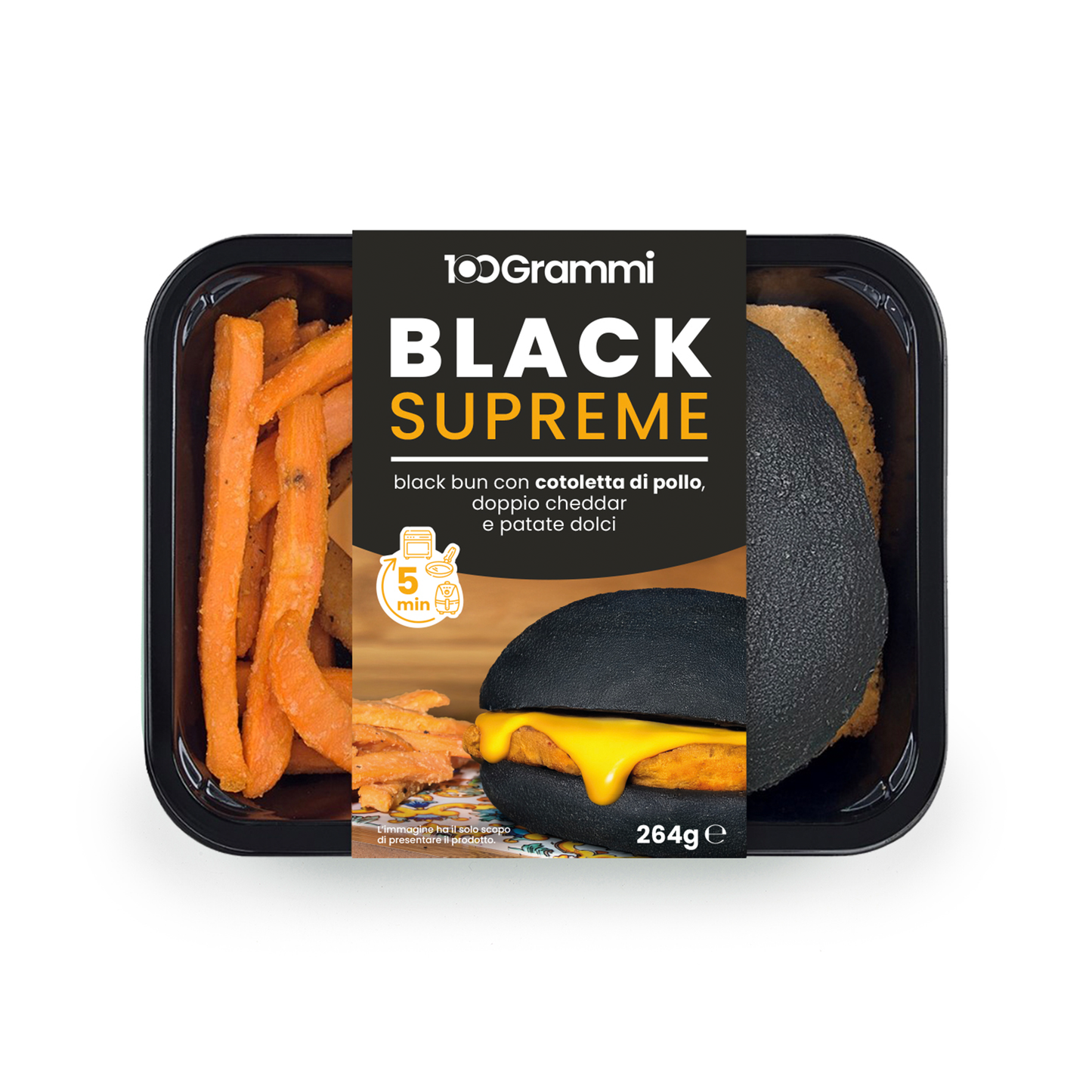 4 X Black burger con cotoletta di pollo cheddar e patate dolci 100 Grammi