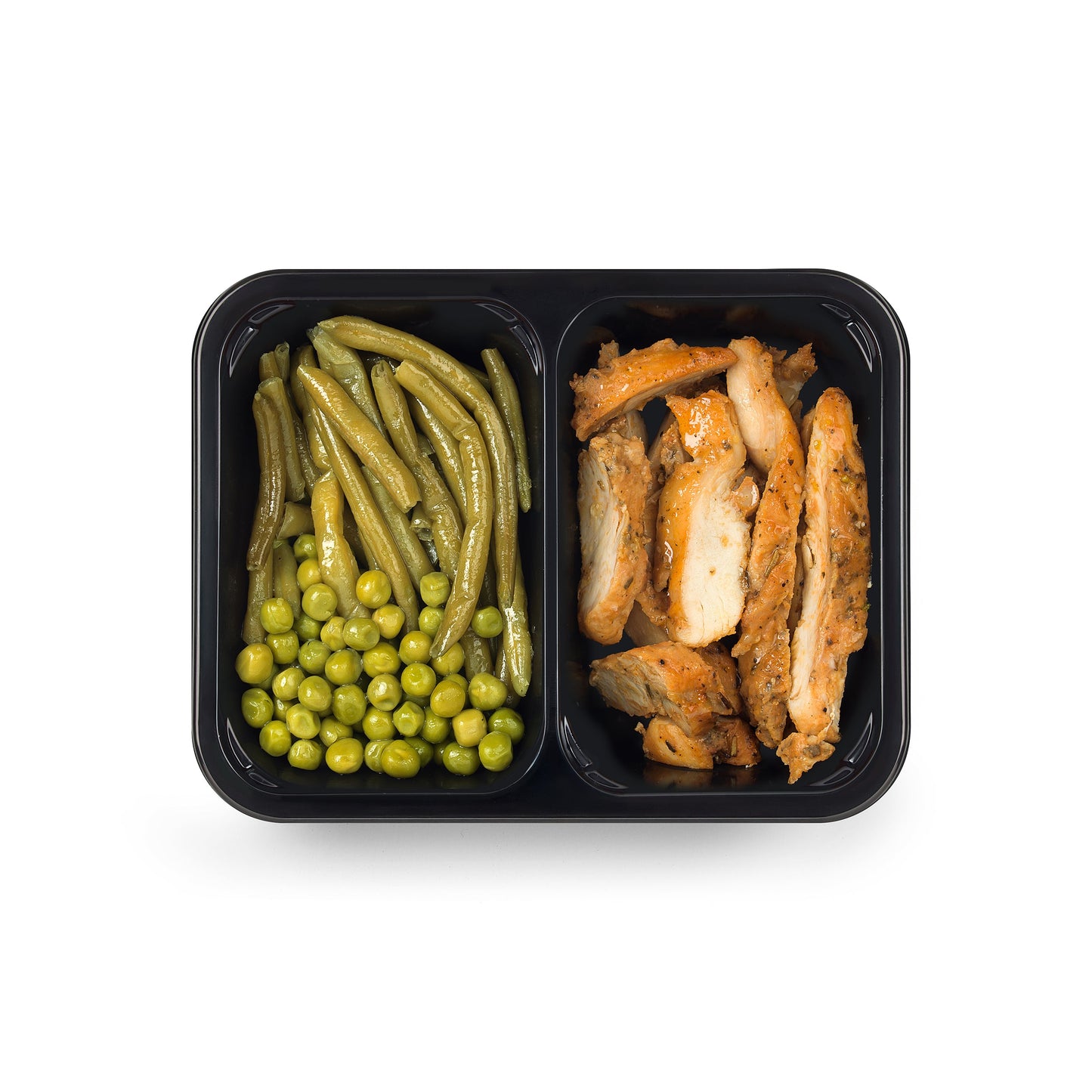 Petto di pollo con verdure verdi: fagiolini e piselli 100 Grammi