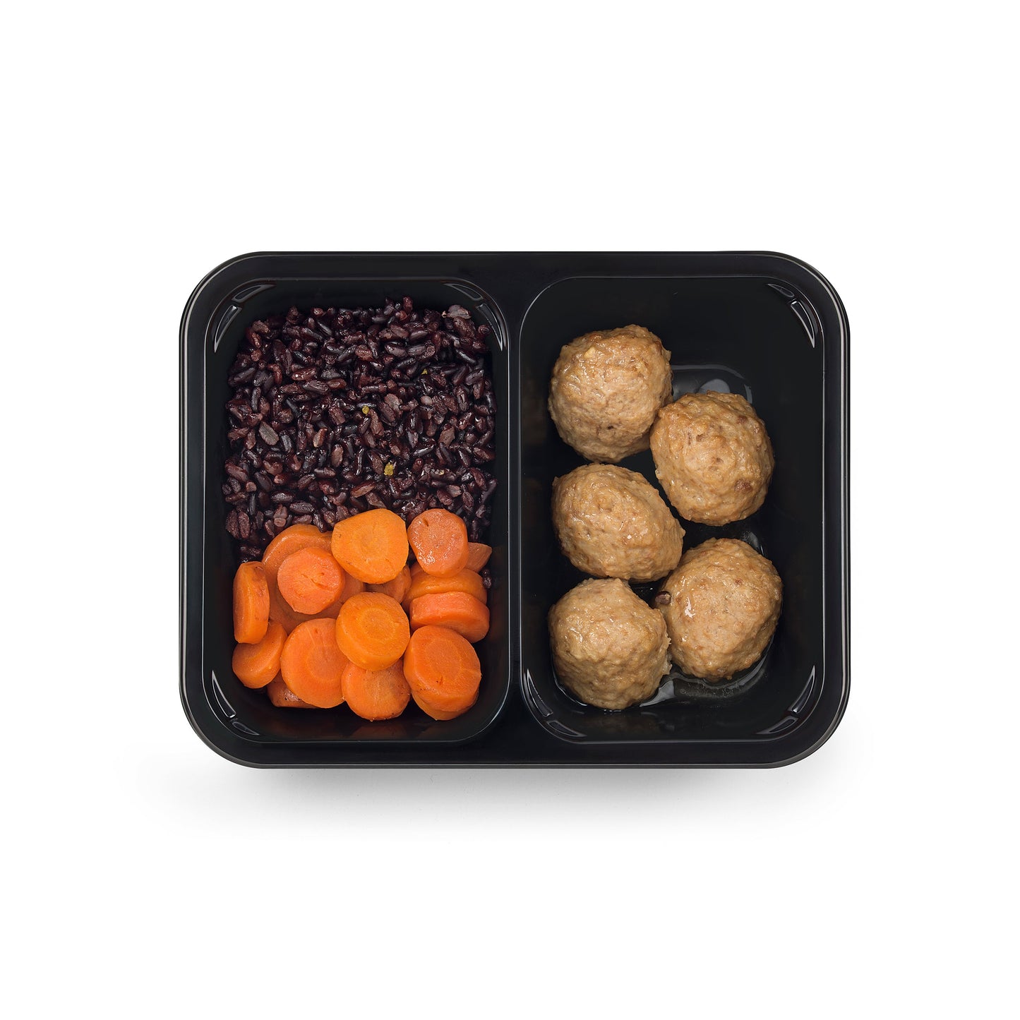 Polpette di vitello con riso venere e carote 100 Grammi