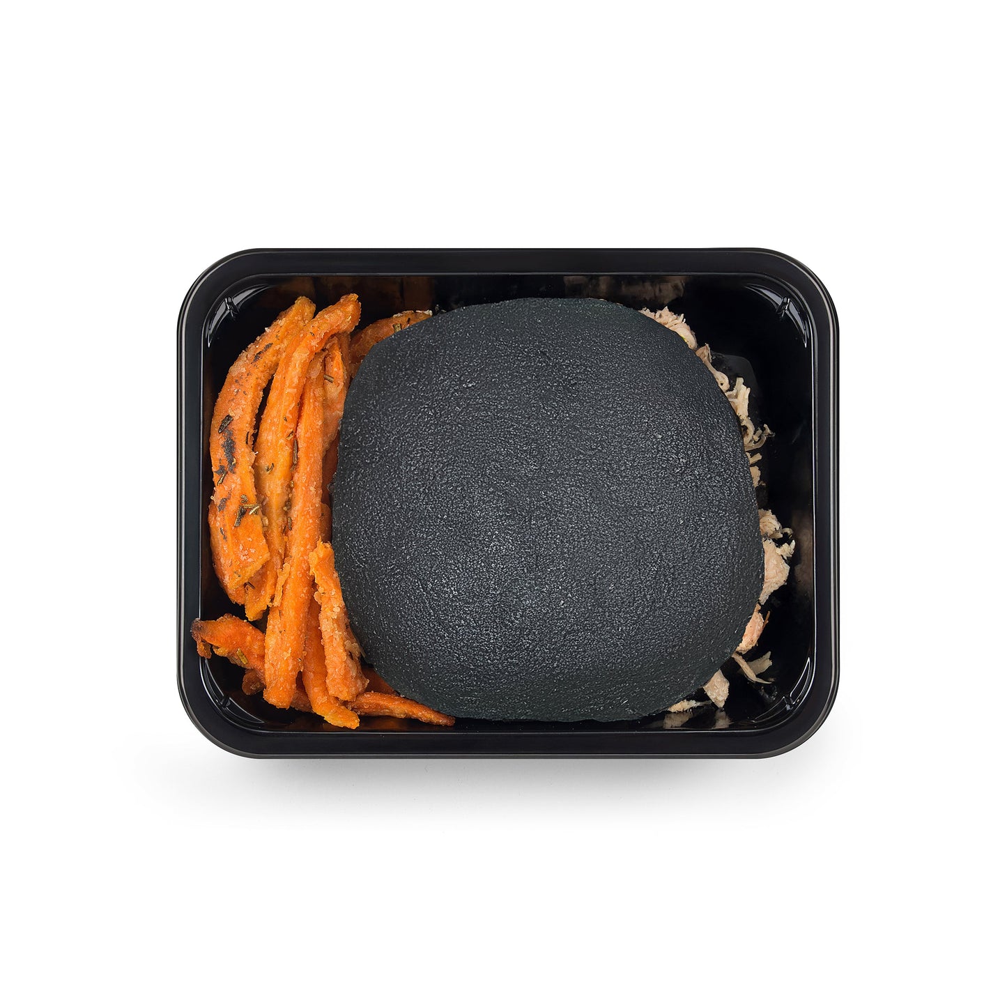 Pulled Chicken Burger con bun al carbone vegetale e patate dolci 100 Grammi