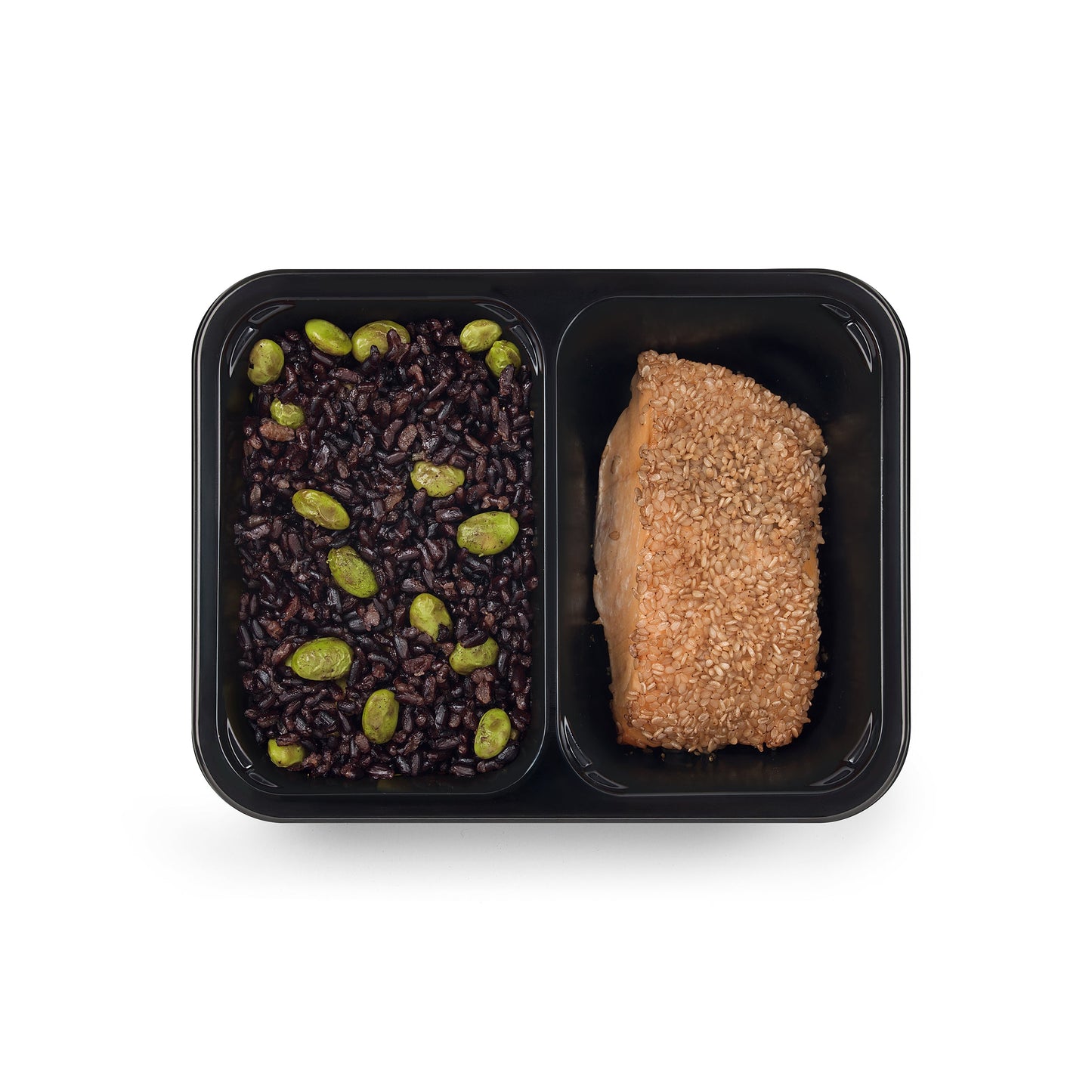 Filetto di salmone con sesamo bianco, riso nero e edamame 100 Grammi