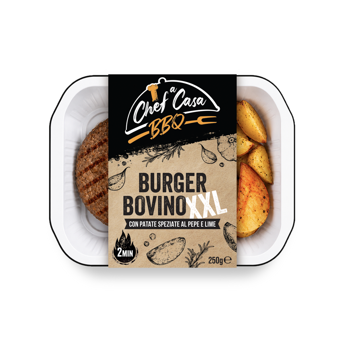 Burger di Bovino grigliato con Patate a spicchi monoporzione Chef a Casa