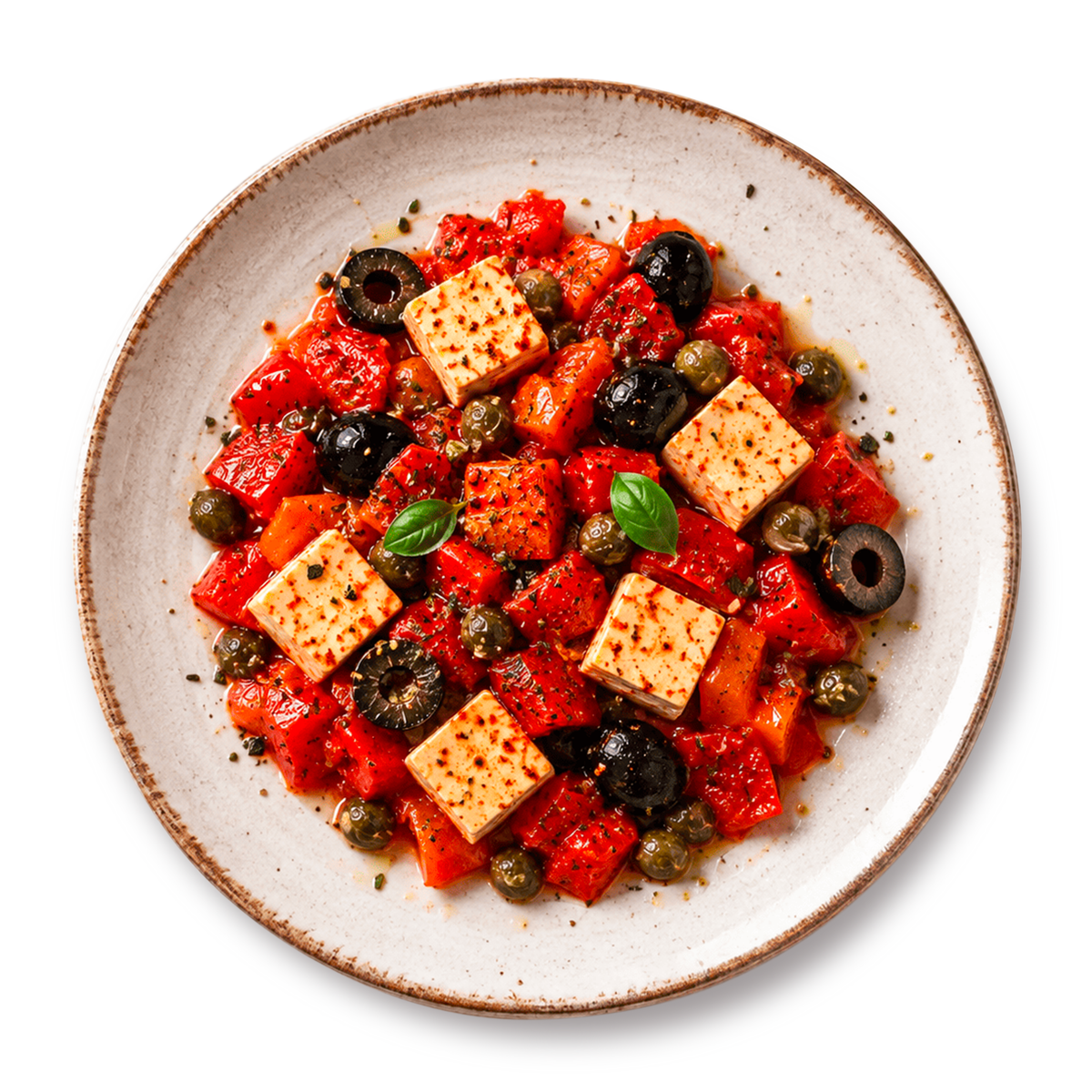 Tofu alla Mediterranea con Pomodori, Olive e Capperi monoporzione Stupiscimi