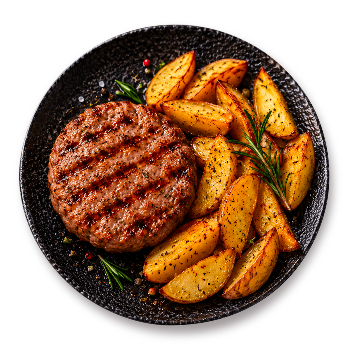 Burger di Salsiccia grigliato con Patate a spicchi monoporzione Chef a Casa