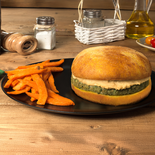 4 X Yellow burger con hamburger veg. hummus di ceci e patate dolci 100 Grammi