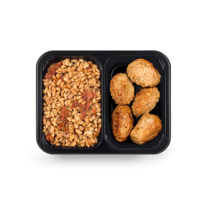 Polpette di carne proteiche, farro perlato e pomodorini secchi 100 Grammi