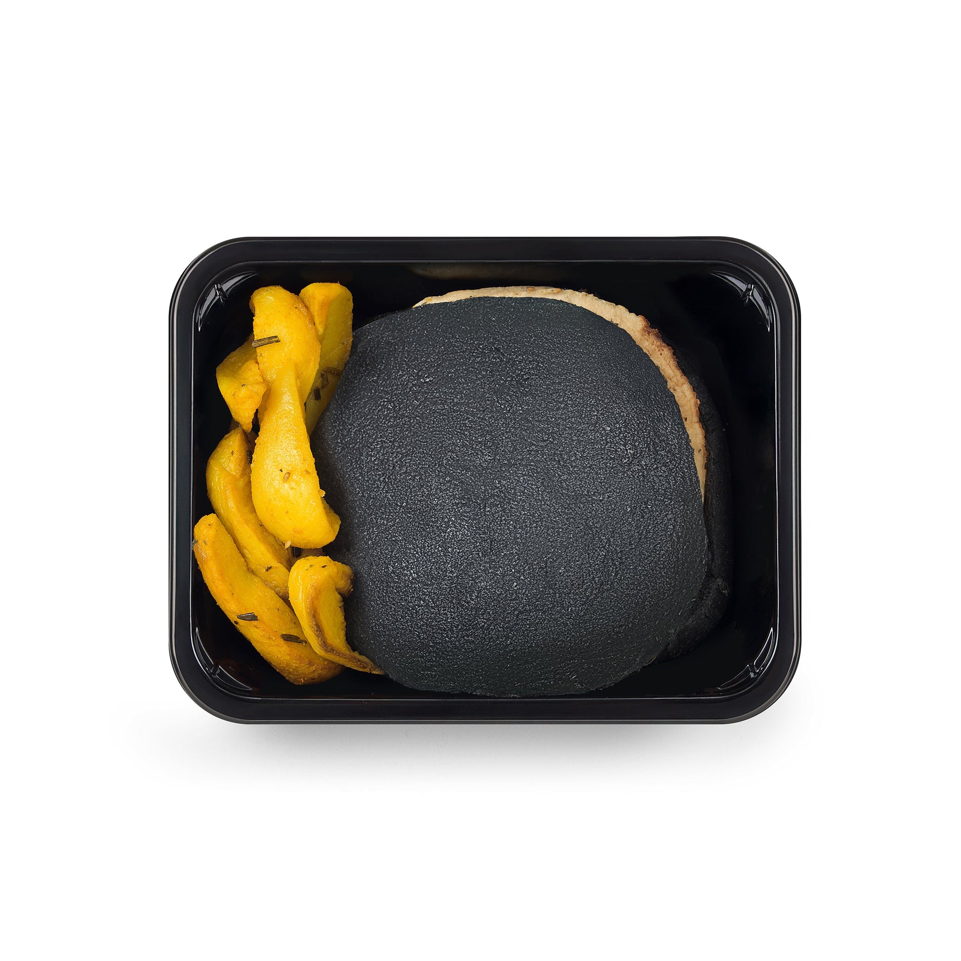 Black burger con pollo, pomodorini secchi, patate e salsa BBQ 0 kcal 100 Grammi