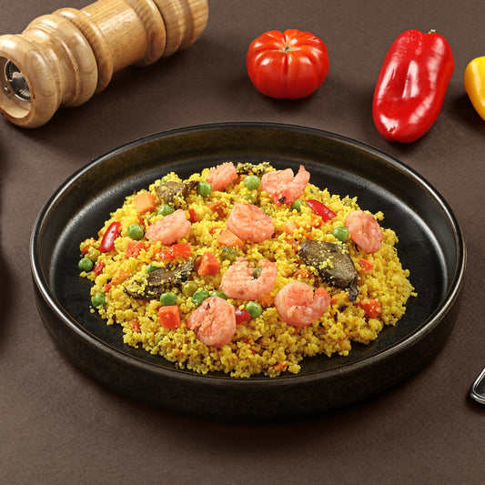 Cous cous con mazzancolle, menta e verdure miste 100 Grammi