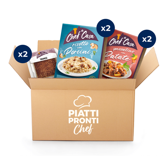 Box "Il calore di casa" con risotto, spezzatino e tiramisù monoporzione per 2 persone